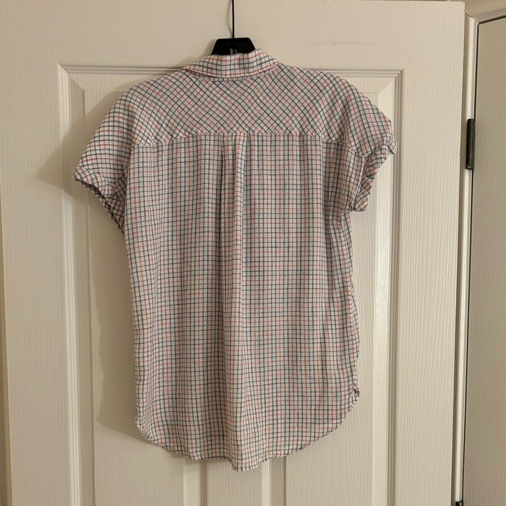 FAHERTY Linen Plaid Red and White Short Sleeved Button Down - Picture 9 of 11